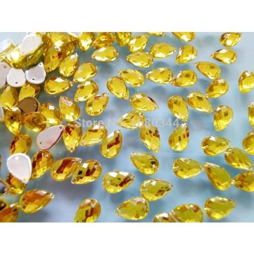 Light Golden yellow colour Sew on crystal 8*13mm Drop shape flatback gem stones acryl rhinestones strass diamond 300pcs/lot