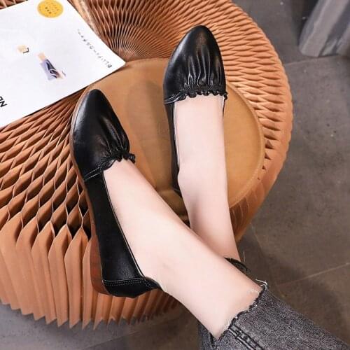 High Quality Women Flats Genuine Leather Shoes Woman Low Heels Oxford Nurse Ballet Loafers Slip on Flat Shoes