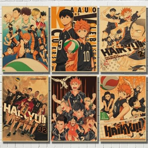 Japanese Cartoon Haikyuu Poster Volleyball Boy Art Painting Kraft Paper Prints Wall Sticker for Room Decoration