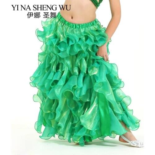 1Pc Children Belly Dancing Performance Clothes Wave Long Maxi Skirts Girls Chiffon Skirt Professional Belly Dance Skirt Kids