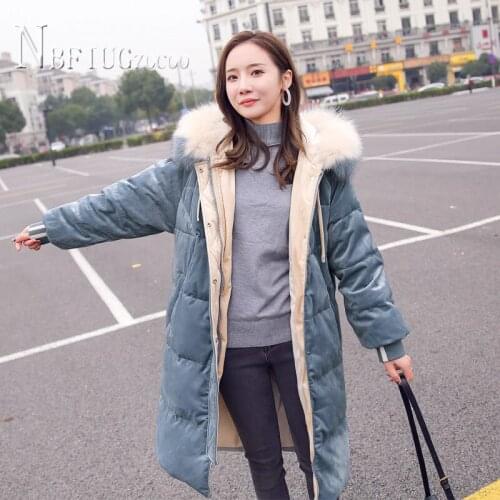 Blue Navy Blue S-2XL Women Parkas Faux Fur Collar Hooded Female Outwear