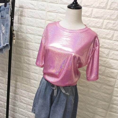 Yoga Shirts Womens Casual T-Shirt Colors Reflective Printed Short Sleeve Hip Hop Tee Shirt ZJ55