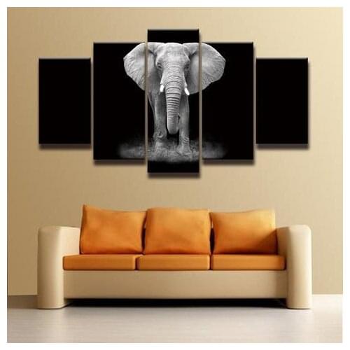 Elephants Print Poster Canvas Art 5 Panel Canvas Painting Wall Art Modular Pictures for Living Room Home Decor Gift for HimDR001