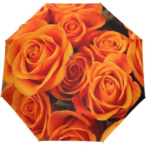 Creative Gorgeous Pattern Umbrella Rain Women Rose Painting 3 Folding Umbrella Automatic Lady Wedding Paraguas Parasol