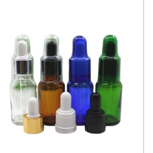 15ml 50pcs green/blue/brown/clear glass bottle aluminum collar white/black bulb plastic lidessential oil serum skin care packing
