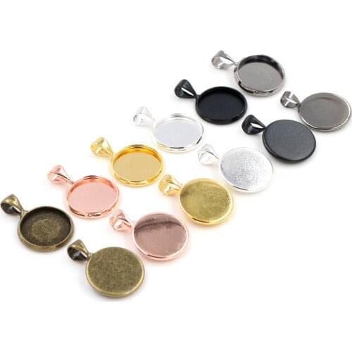 20pcs 12mm Inner Size 6 Colors Plated Brass Material Simple Style Cabochon Base Cameo Setting Charms Pendant Tray
