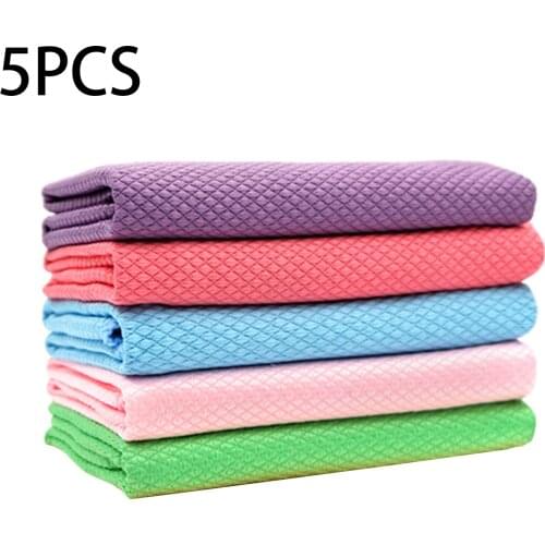 5/10pcs Wave Pattern Fish Scale Cloth Rag 30x40cm Water Absorbable Glass Kitchen Cleaning Cloth Wipes for Table Window PAK