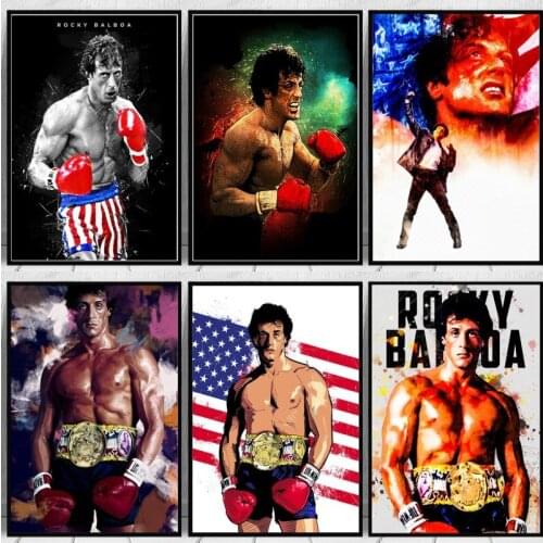 Watercolor Abstract Rocky Balboa Boxing Bodybuilding Canvas Painting Posters Prints Wall Art Motivational Picture for Home Decor
