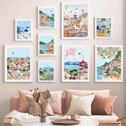 Barcelona Santorini Italy New Zealand Japan Wall Art Canvas Painting Nordic Posters And Prints Pictures For Living Room Decor