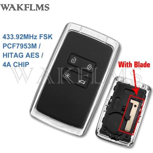 Brand New 4 Buttons 433MHz Hitag AES 4A Smart Car Key Card Fob For Renault Megane 4 Talisman Kadjar Espace 5 Keyless Go / Entry