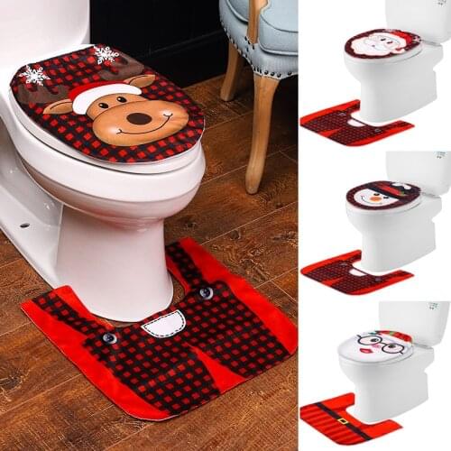 Sale-Toilet Seat Cover for Christmas Rug Mat Bathroom Decor Santa Claus Snowman Toilet Lid Cover Xmas New Year Decor 2pcs/set