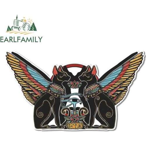 EARLFAMILY 13cm x 7.5cm for Ancient Egyptian Black Cats Personality Cartoon Decal Laptop Car Stickers Refrigerator RV Graphics