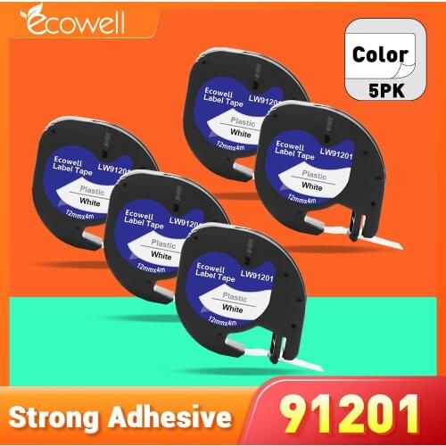 Ecowell Paper Label Tape 91201 12mm x 4m Black on White compatible for Dymo LetraTag tape for QX-50,XM,LT-100H, LT-100T printer