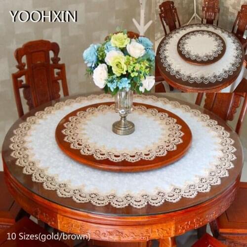 Elegant gold brown 10 sizes satin Lace Embroidered table cover cloth towel Christmas tablecloth Napkin wedding party home decor