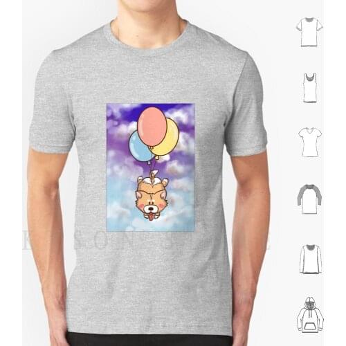 Kawaii Shiba Inu With Balloon Background T Shirt Diy Big Size Cotton Blue Kawaii Shiba Kawaii Shiba Inu Kawaii Dog Cute