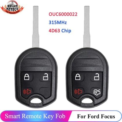 KEYECU Replacement Keyless Entry Remote Head Key Fob 3/4/5 Button 433MHz 4D63 80 Bit for Ford Fiesta Transit Connect