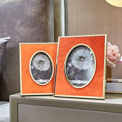 Creative Orange Leather Photo Frame Electroplating Metal Frame Desktop Bedroom Furnishings Rectangular 6/7 Inch Photo Frame Gift