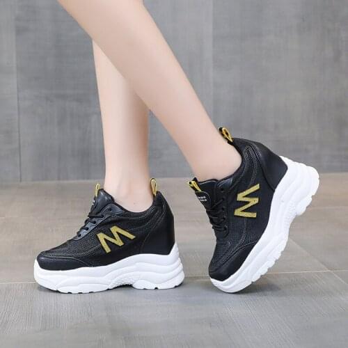 New hot Women Dad Sneakers Platform Leather Sports Sneakers Lace Up Thick Bottom Trainers Shoes Girls Casual wedges Sneakers