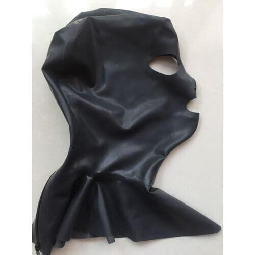100% pure natural latex fetish zentai handmade Solid Black with back zipper and neck collar rubber mask Hot Sale Fast Delivery