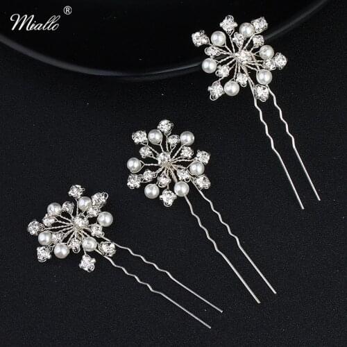 Miallo 6Pcs/lot Wedding Bride Hair Accessories Jewelry Classic Handmade Rhinestone Hairpins Hair Stick Womens Tiaras Ornaments