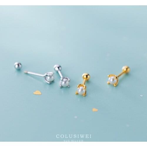 Colusiwei Minimalist Simple Pearl Earrings Sterling Silver Four Claws Stud Earring for Women Elegant Fine Jewelry Girls Gift