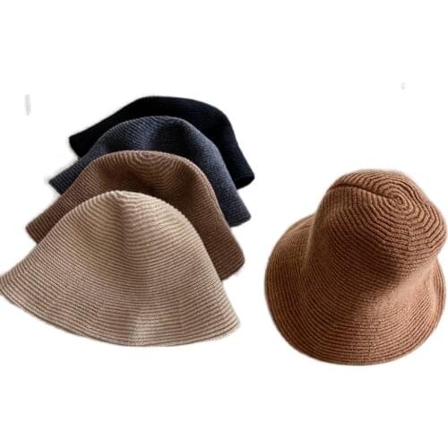 New winter pure color leisure joker knitted cap bucket basin fisherman hat girl