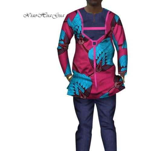 2020 New Fashion Dashiki African Men Clothes Mens Tops Set Dashiki Shirt and Trousers Two Pieces Set Men African Clothes WYN209