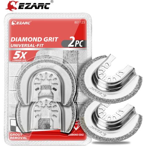 EZARC 2Pcs Oscillating Multi Tool Semi Circle Diamond Blades, Mortar Cutting Saw Blade for Grout Removal and Soft Tile Cut DO63C