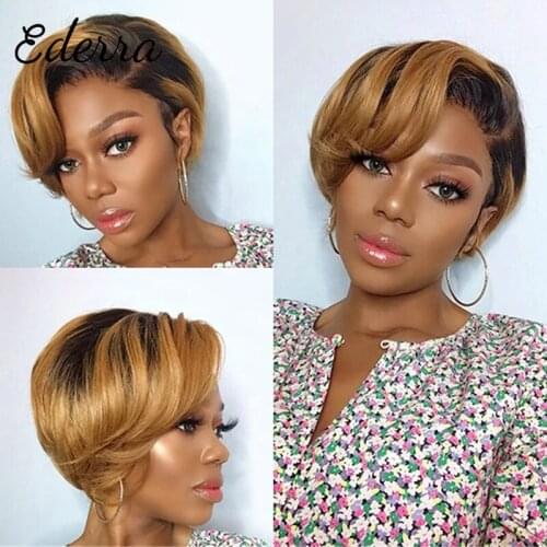 Human Hair Wigs Pixie Short Cut 13X1 lace Front Wigs Brazilian Remy Hair Wigs For Black & White Women Blonde Curly