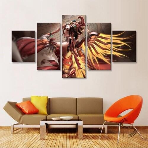 Women Mercy Overwatch Print Poster Modular Picture Wall Art 5 Pcs Home Decor Canvas Game Painting Livingroom