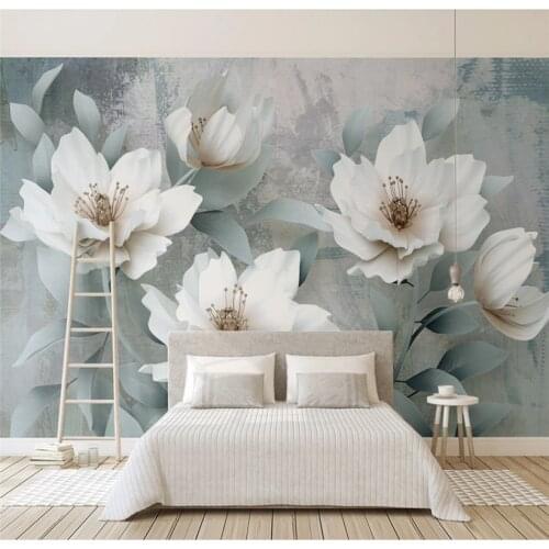 Retro simple 3d three-dimensional relief flower TV background wall custom wallpaper 8D waterproof wall covering