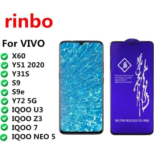 Rinbo Tempered Glass For Vivo IQOO Neo 5 7 U3 Z3 X60 Y51 2020 Y31S S9 S9e Y72 5G Full Cover HD Film Glass Phone Screen Protector