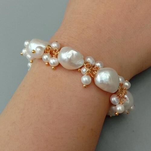 YYGEM Luxury Freshwater Cultured White Baroque Pearl Bracelet for Women Wedding Birthday Wrap Bracelet