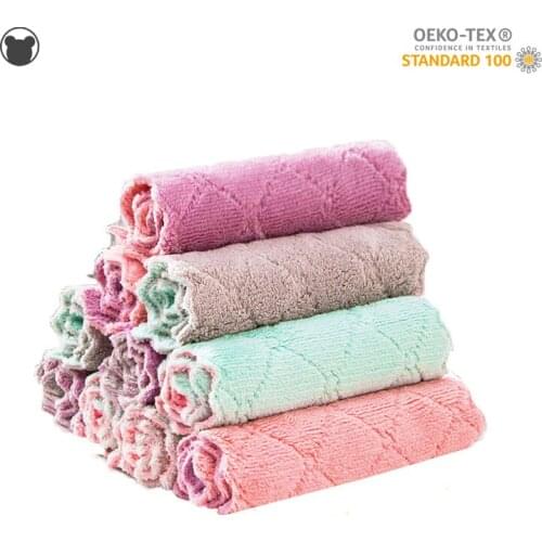 10PCS Kitchen Dish Cloth Double-layer Absorbent Microfiber Non-stick Oil Cleaning Cloth Household Cleaning Wiping Towel 25*25cm
