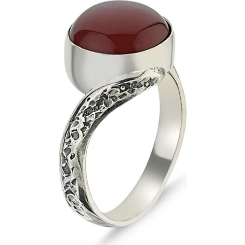 Silverlina Silver Red Agate Hand Handwork Ring