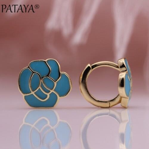 PATAYA New Blue Irregular Flower Dangle Earrings 585 Rose Gold Italy Draw Oil Painting Color Women Earrings Fine Fashion Jewelry