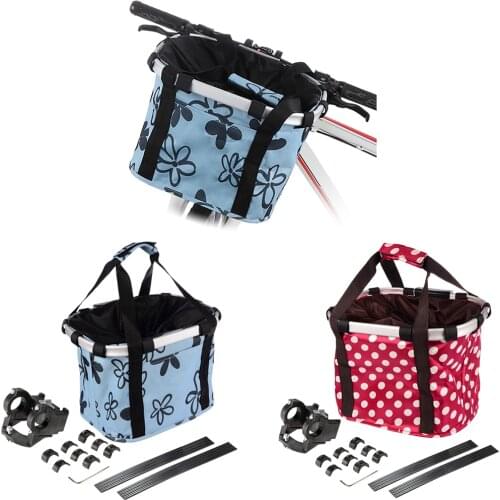 Foldable Metal Bicycle Basket Pouch Detachable Road Bike Front Bag Shopping Picnic Pet Carrier Pannier w/ Handle