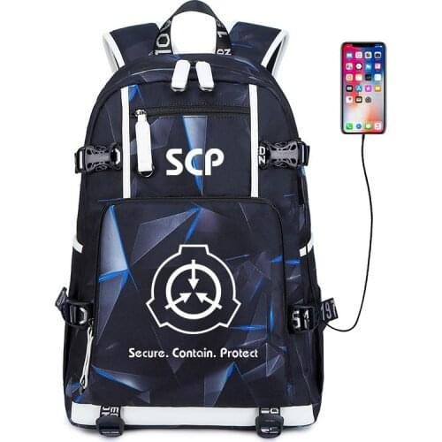 SCP Cosplay Oxford Luminous USB Charging Student School Shoulder Bag Teentage Laptop Travel Rucksack Backpack Gift