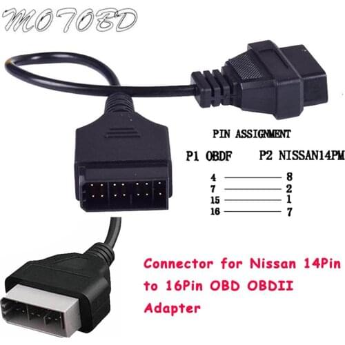 High Quality for Nissan 14 Pin to OBD2 16 Pin Cable Car Diagnostic Connector for Nissan 14Pin to 16Pin OBD OBDII Adapter