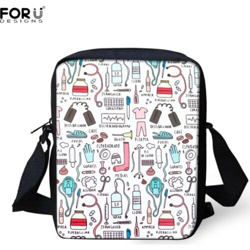 FORUDESIGNS Funny Nurse Care Tool Printing Teenager Boys and Girls Mini Messenger Bag for Travel Casual Shoulder Bags Sac Mujer