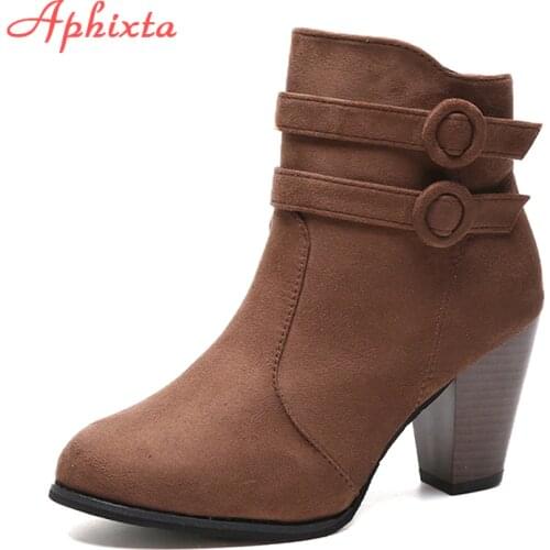 Aphixta Plus Big Size 43 Zipper Ankle Boots Shoes Woman Winter 8cm Spike High Heel Pointed Toe Shoes Waterproof Boots For Women