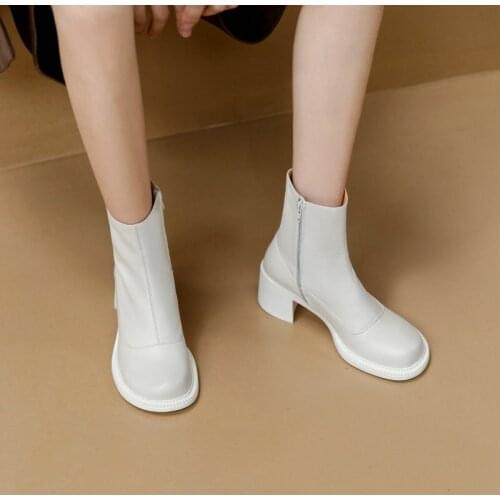 Rome Square Heels Boots Women Knitting Ankle Boots Fashion Casual Office Shoes Woman Winter Newest Warm Female