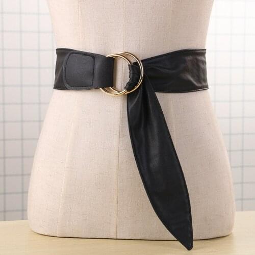 Womens Faux Leather wide Tied up Belt 2017 New Fashion Punk Metal-ring Waist Belt Shape-Making accessories