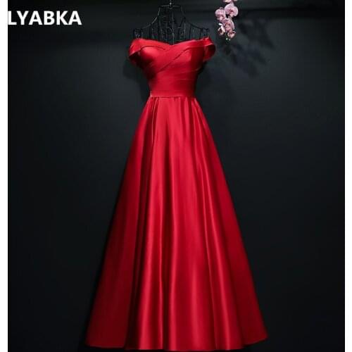 Sexy Sweetheart Evening Dress Lace-up Robe De Soiree Red Satin A-line Evening Dresses Long Real Photo 2019 Vestido De Festa