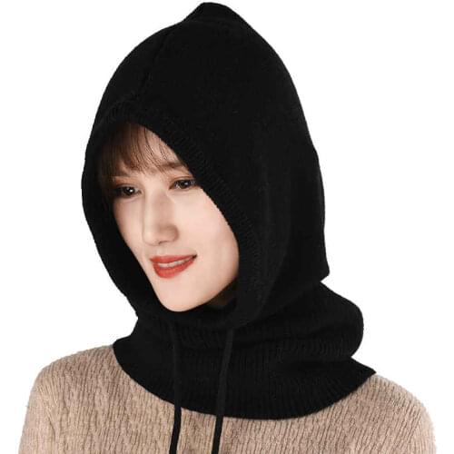 Unisex Winter Hooded Scarf Hat for Women Men Thick Balaclava Knitted Hood Beanie Soft Warm Neck Collar Windproof Wool Caps
