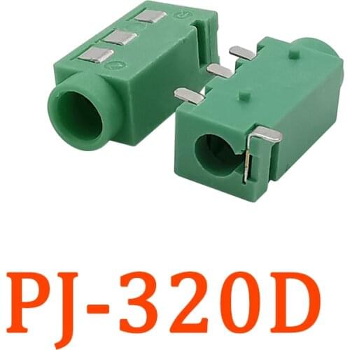10/20Pcs PJ320D 3.5mm Female Socket Bluetooth Audio Connector Green 3.5mm Headphone Jack Audio Jack PJ-320D 4Pin SMD Accessorie
