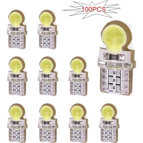 100Pcs Auto T10 Led Cold White 194 W5W LED 168 COB Silica Car Super Bright Turn Side License Plate Light Lamp Bulb DC 12V White
