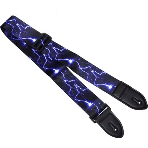 150cm Long 5cm Wide Blue Light Printed Guitar Bass Strap Polyester w/ Leather Head