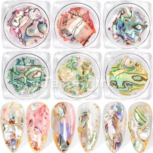 2 Jars Nail Decorations 3D Shiny Abalone Pearl Shell Slice Flake Nail Art Stones Charms Spangles Tips Manicure Accessories BYP
