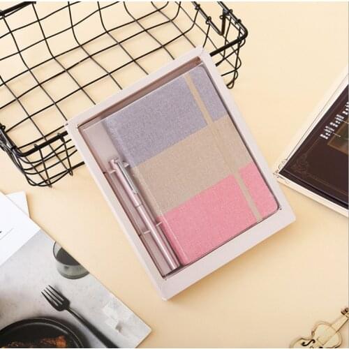 32k color checkered cotton and linen hand book set 3 color blank hand book gift box cute small fresh notebook